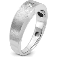 14K White Gold Men's Polished and Satin 1/6 Carat Diamond Ring - Square Cut, Faceted Diamond, Rhodium Plated by IBGoodman