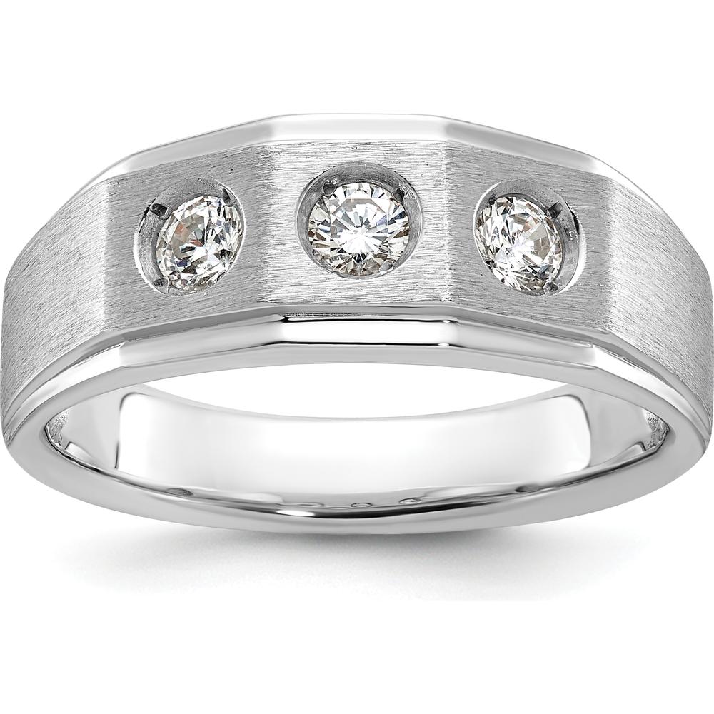 14K White Gold Men's Polished and Satin 3/8 Carat Diamond Complete Ring - 0.384 Carats Total Diamond Weight by IBGoodman