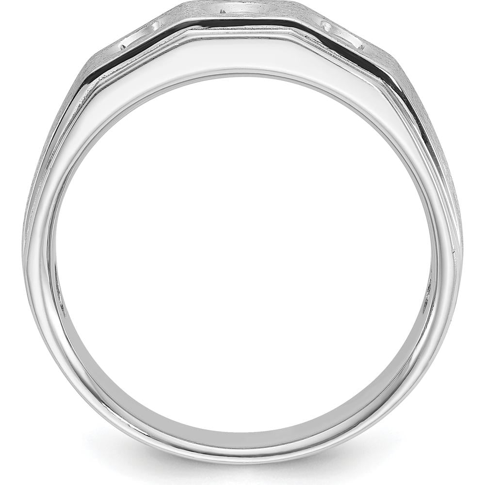 14K White Gold Men's Polished and Satin 3/8 Carat Diamond Complete Ring - 0.384 Carats Total Diamond Weight by IBGoodman