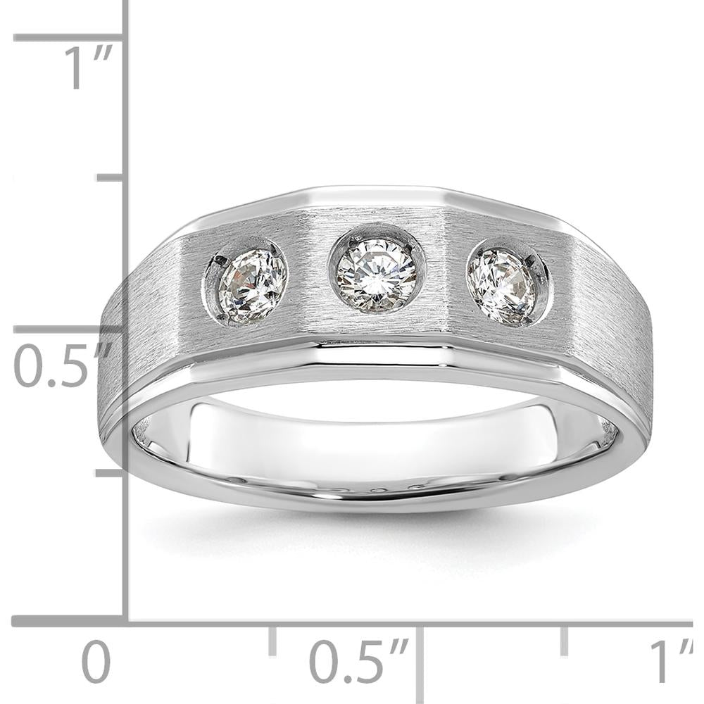 14K White Gold Men's Polished and Satin 3/8 Carat Diamond Complete Ring - 0.384 Carats Total Diamond Weight by IBGoodman