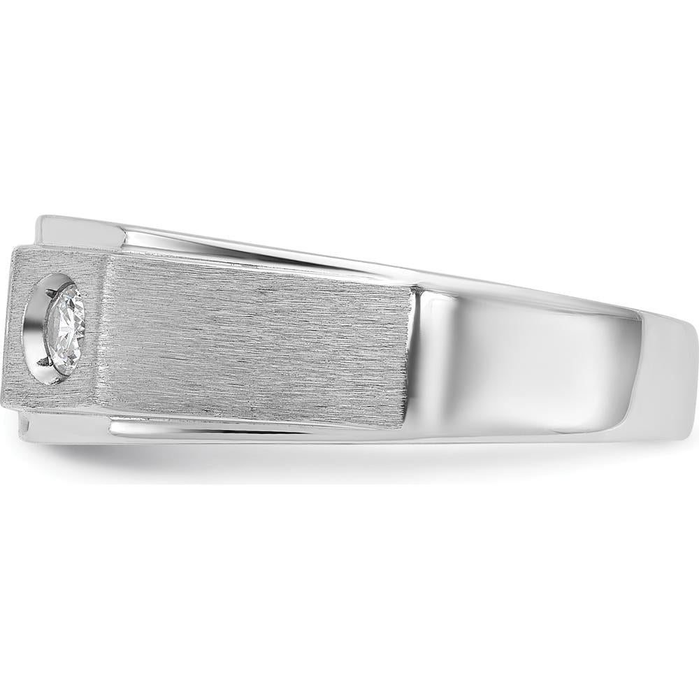 14K White Gold Men's Polished and Satin 3/8 Carat Diamond Complete Ring - 0.384 Carats Total Diamond Weight by IBGoodman