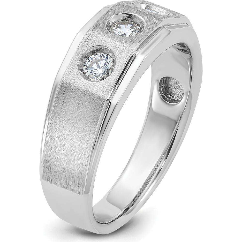 14K White Gold Men's Polished and Satin 3/8 Carat Diamond Complete Ring - 0.384 Carats Total Diamond Weight by IBGoodman