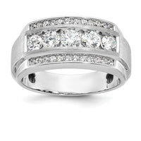 14K White Gold Men's Polished & Satin 3-Row Band Ring Mounting with Rhodium Plating by IBGoodman