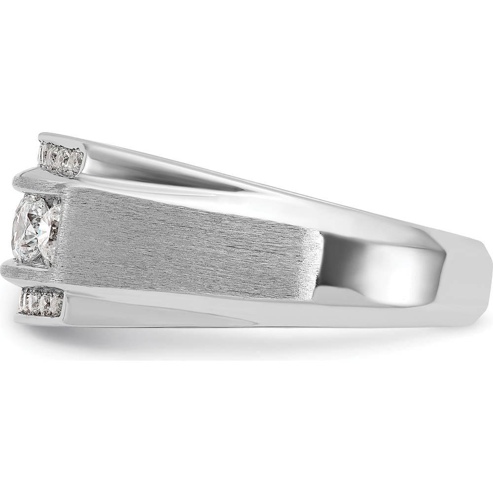 14K White Gold Men's Polished & Satin 3-Row Band Ring Mounting with Rhodium Plating by IBGoodman