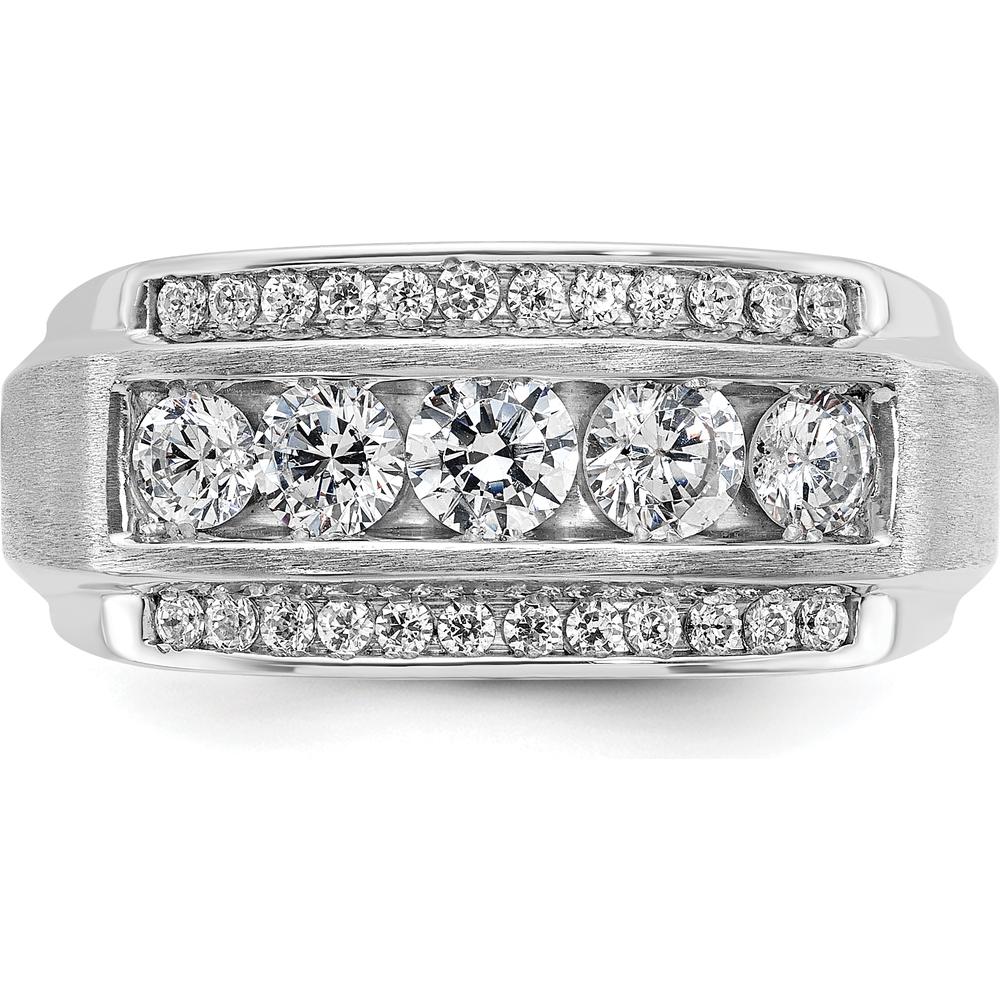 14K White Gold Men's Polished & Satin 3-Row Band Ring Mounting with Rhodium Plating by IBGoodman
