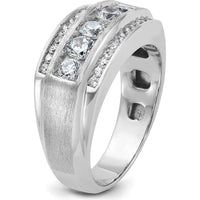 14K White Gold Men's Polished & Satin 3-Row Band Ring Mounting with Rhodium Plating by IBGoodman