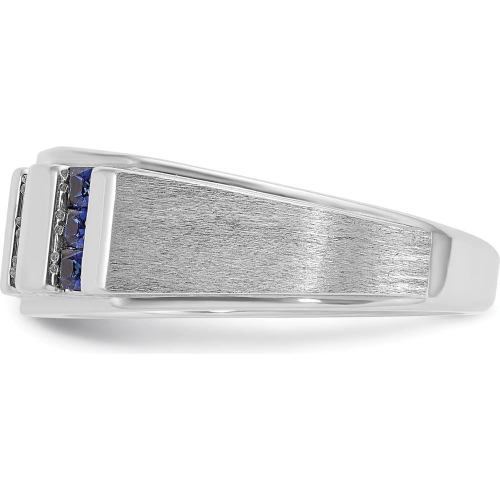 14K White Gold Men's Polished and Satin 3-Row Band Ring with Rhodium Plating by IBGoodman