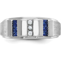 14K White Gold Men's Polished and Satin 3-Row Band Ring with Rhodium Plating by IBGoodman
