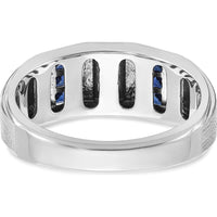 14K White Gold Men's Polished and Satin 3-Row Band Ring with Rhodium Plating by IBGoodman