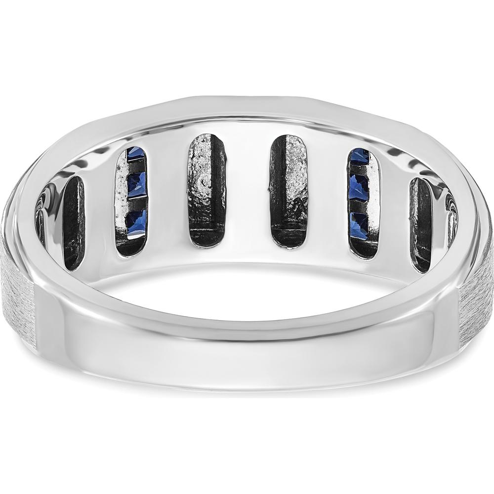 14K White Gold Men's Polished and Satin 3-Row Band Ring with Rhodium Plating by IBGoodman