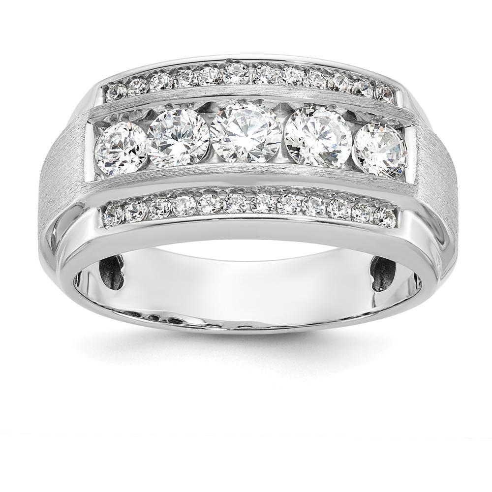 14K White Gold Men's Polished and Satin 3-Row Diamond Ring - 2.12 Carats Total Diamond Weight by IBGoodman