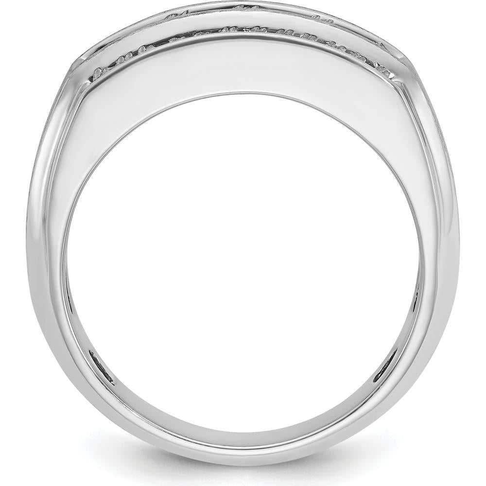 14K White Gold Men's Polished and Satin 3-Row Diamond Ring - 2.12 Carats Total Diamond Weight by IBGoodman