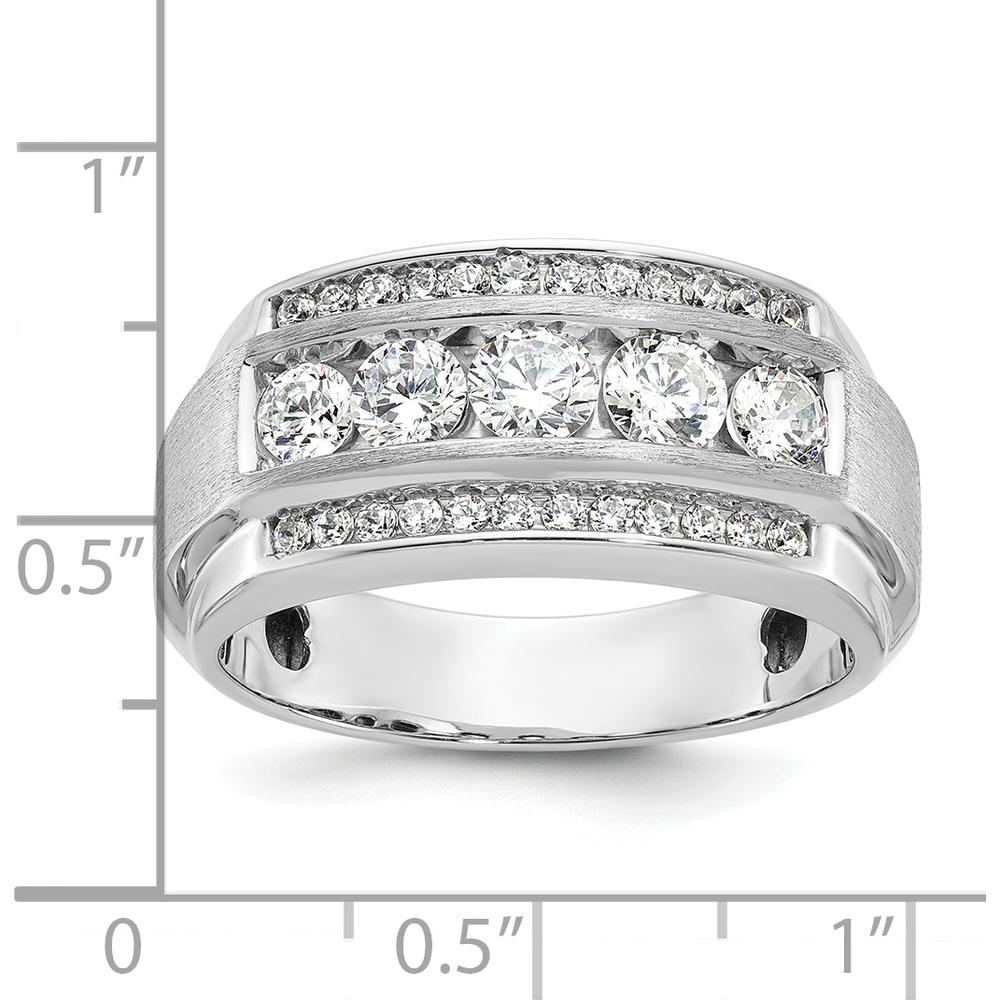 14K White Gold Men's Polished and Satin 3-Row Diamond Ring - 2.12 Carats Total Diamond Weight by IBGoodman