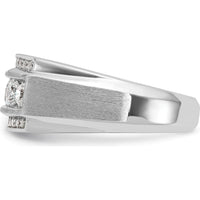 14K White Gold Men's Polished and Satin 3-Row Diamond Ring - 2.12 Carats Total Diamond Weight by IBGoodman