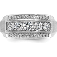 14K White Gold Men's Polished and Satin 3-Row Diamond Ring - 2.12 Carats Total Diamond Weight by IBGoodman