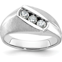 14K White Gold Men's Polished and Satin 3-Stone Diamond Ring - 0.51 Carats Total Diamond Weight by IBGoodman