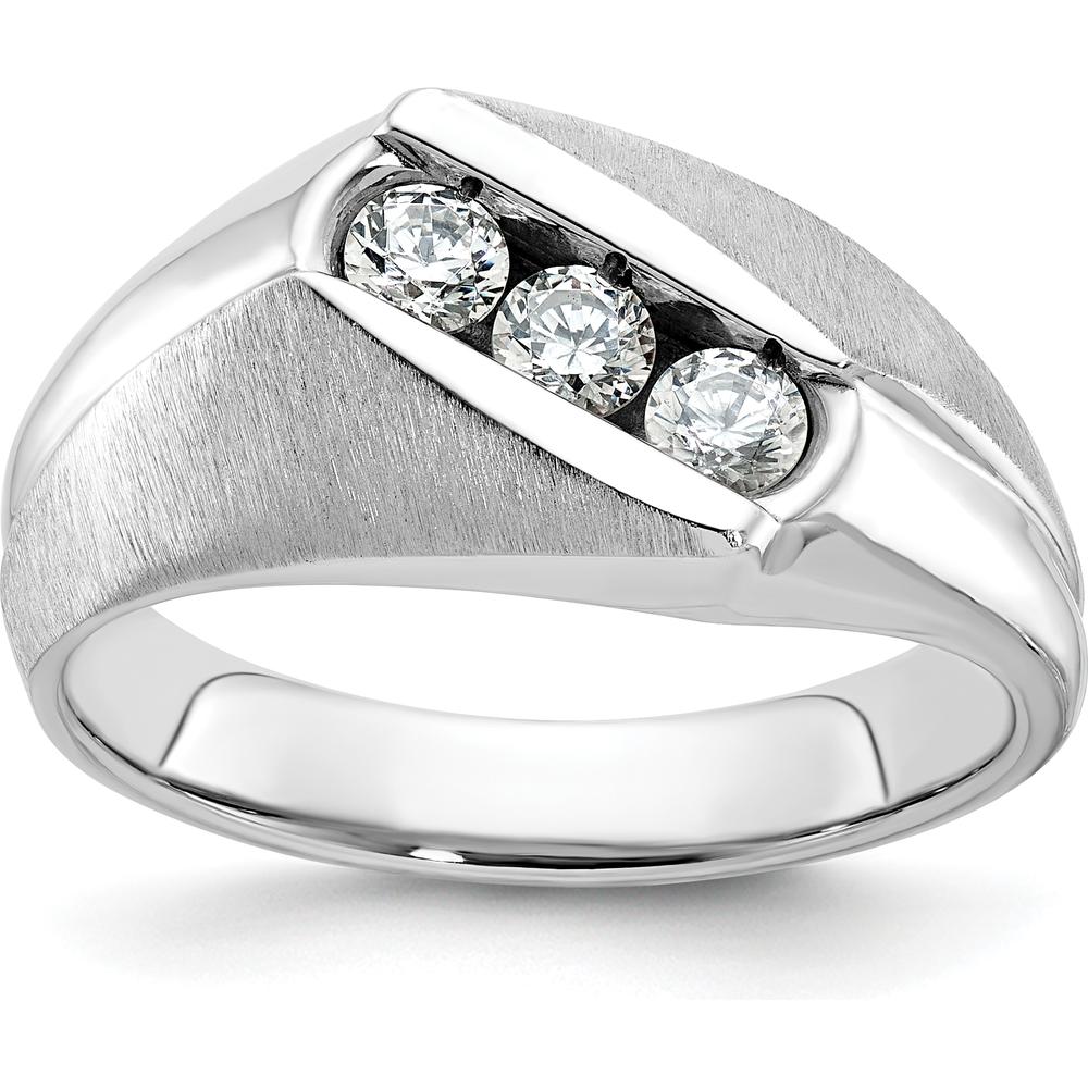 14K White Gold Men's Polished and Satin 3-Stone Diamond Ring - 0.51 Carats Total Diamond Weight by IBGoodman