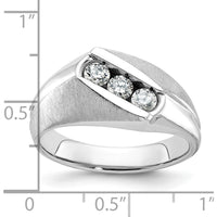 14K White Gold Men's Polished and Satin 3-Stone Diamond Ring - 0.51 Carats Total Diamond Weight by IBGoodman