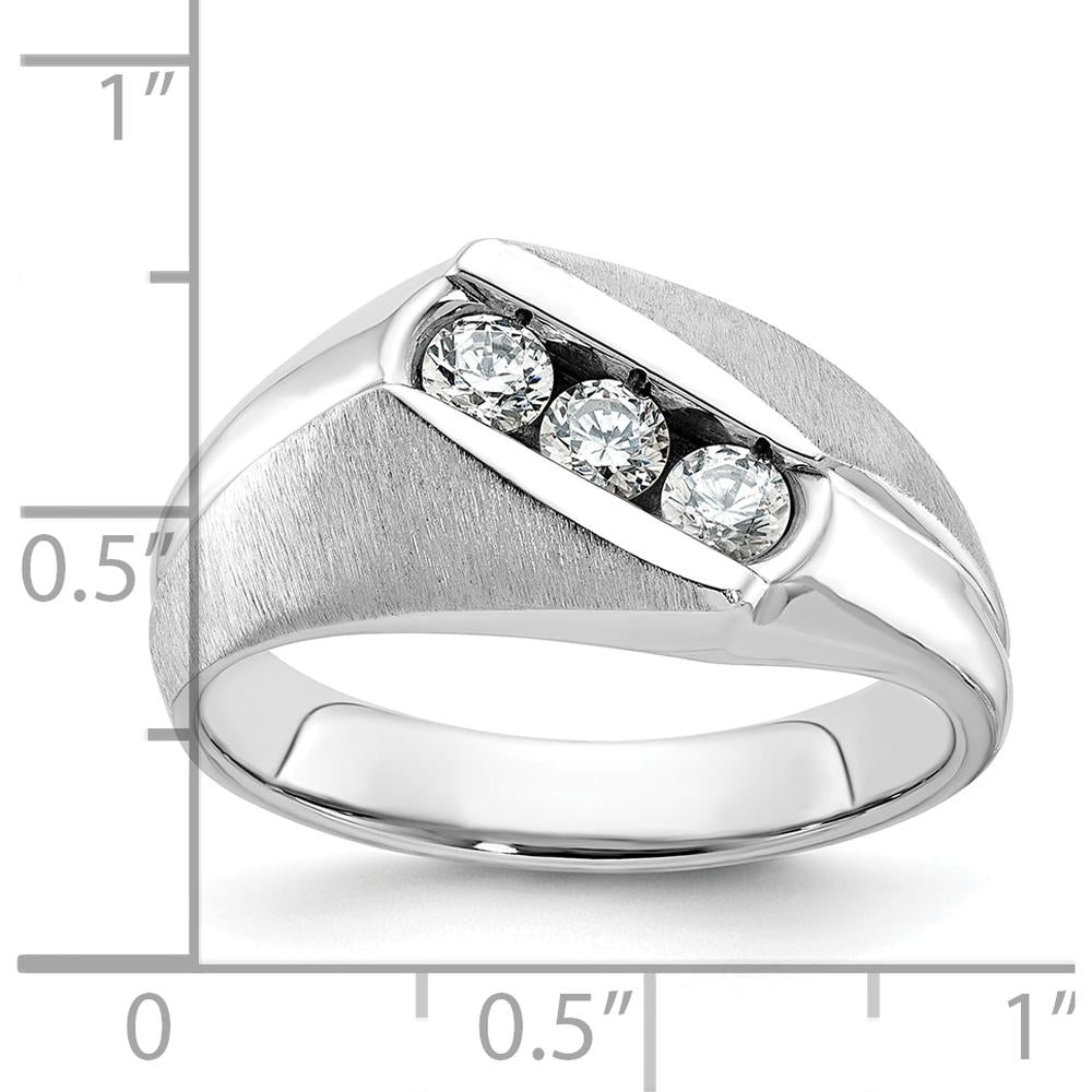 14K White Gold Men's Polished and Satin 3-Stone Diamond Ring - 0.51 Carats Total Diamond Weight by IBGoodman