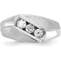14K White Gold Men's Polished and Satin 3-Stone Diamond Ring - 0.51 Carats Total Diamond Weight by IBGoodman