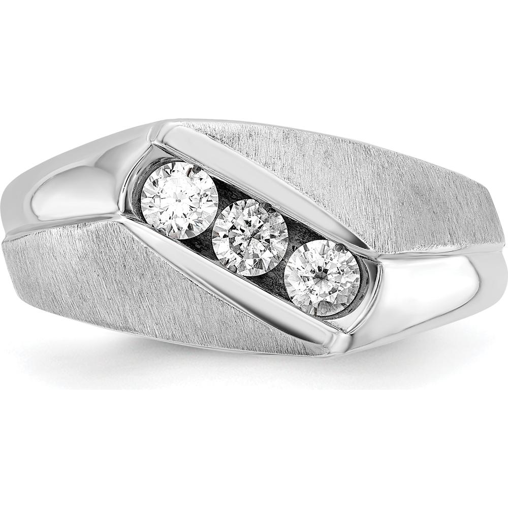 14K White Gold Men's Polished and Satin 3-Stone Diamond Ring - 0.51 Carats Total Diamond Weight by IBGoodman