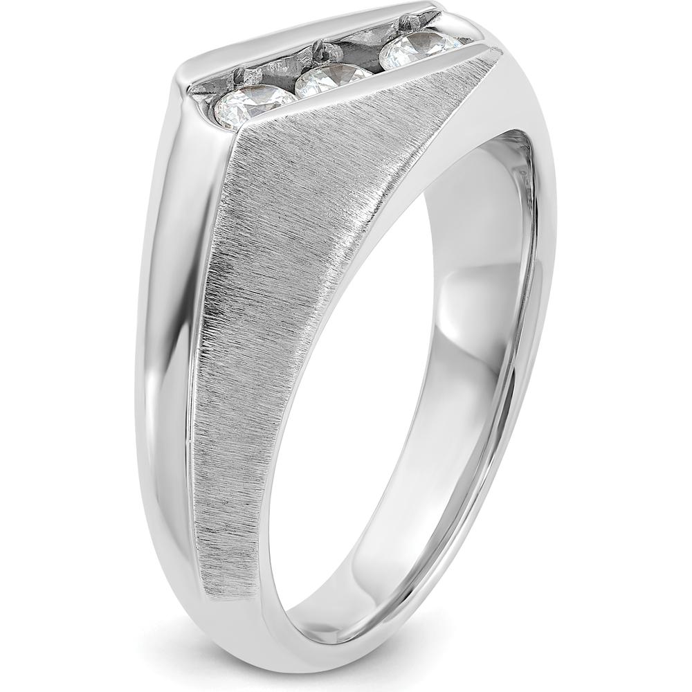 14K White Gold Men's Polished and Satin 3-Stone Diamond Ring - 0.51 Carats Total Diamond Weight by IBGoodman