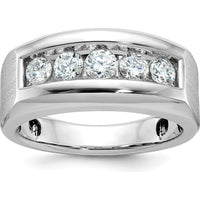 14K White Gold Men's Polished and Satin 5-Stone 1 Carat AA Quality Diamond Ring by IBGoodman