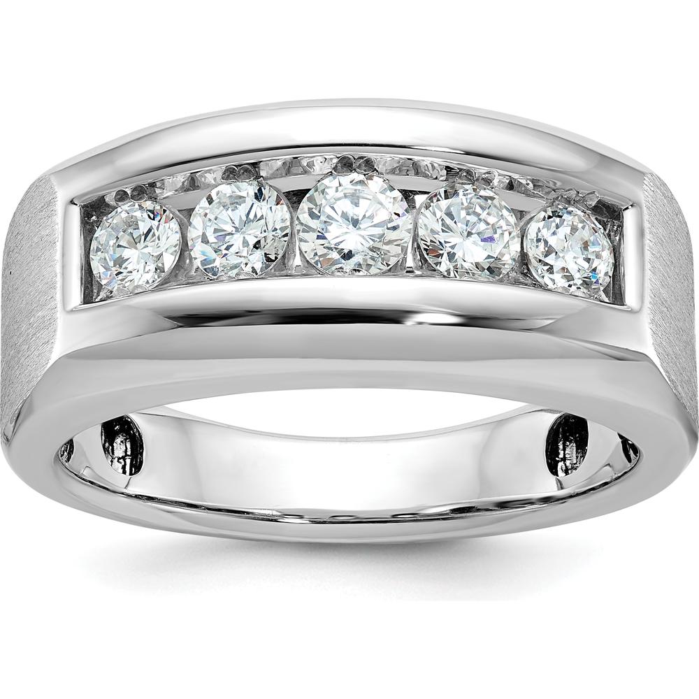 14K White Gold Men's Polished and Satin 5-Stone 1 Carat AA Quality Diamond Ring by IBGoodman