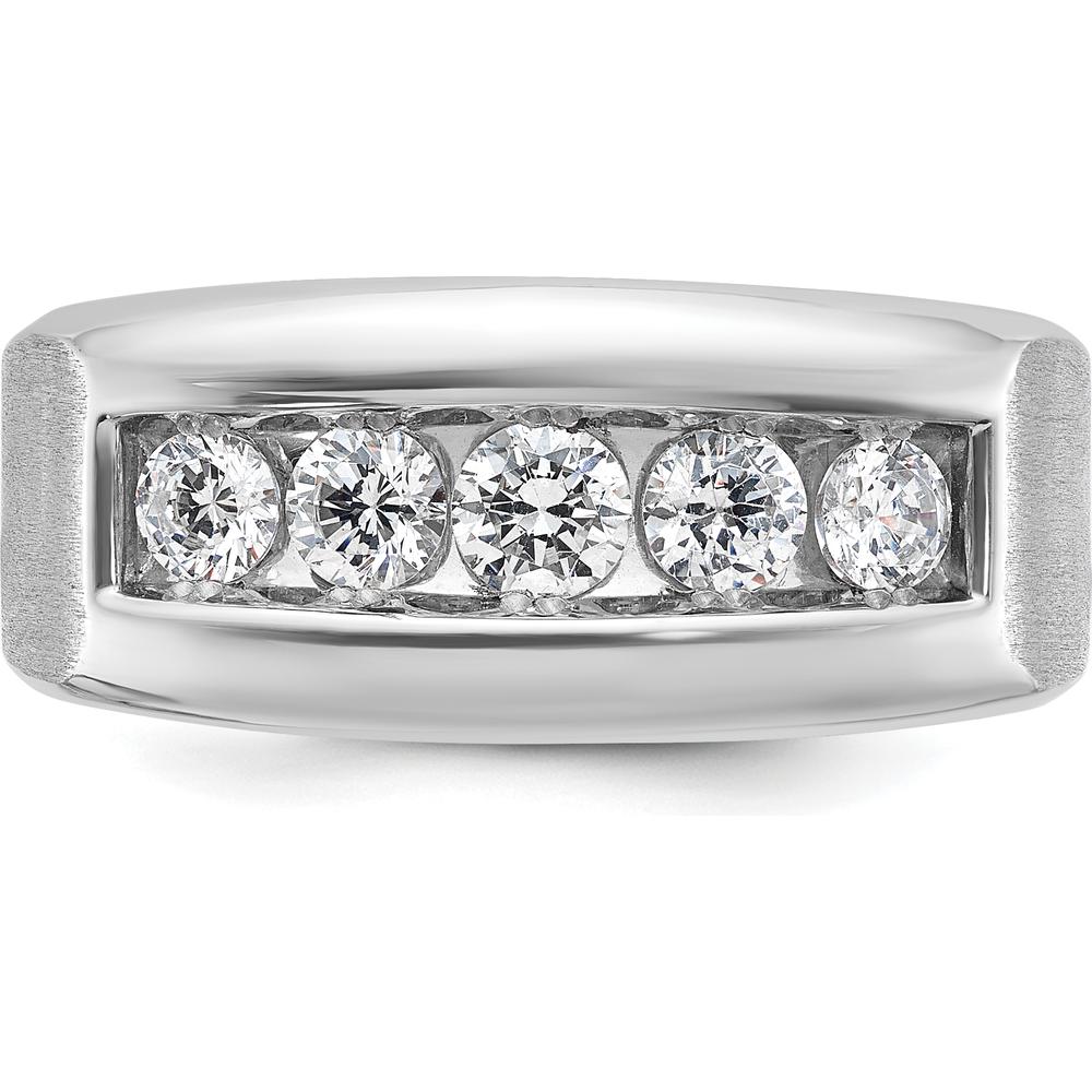 14K White Gold Men's Polished and Satin 5-Stone 1 Carat AA Quality Diamond Ring by IBGoodman