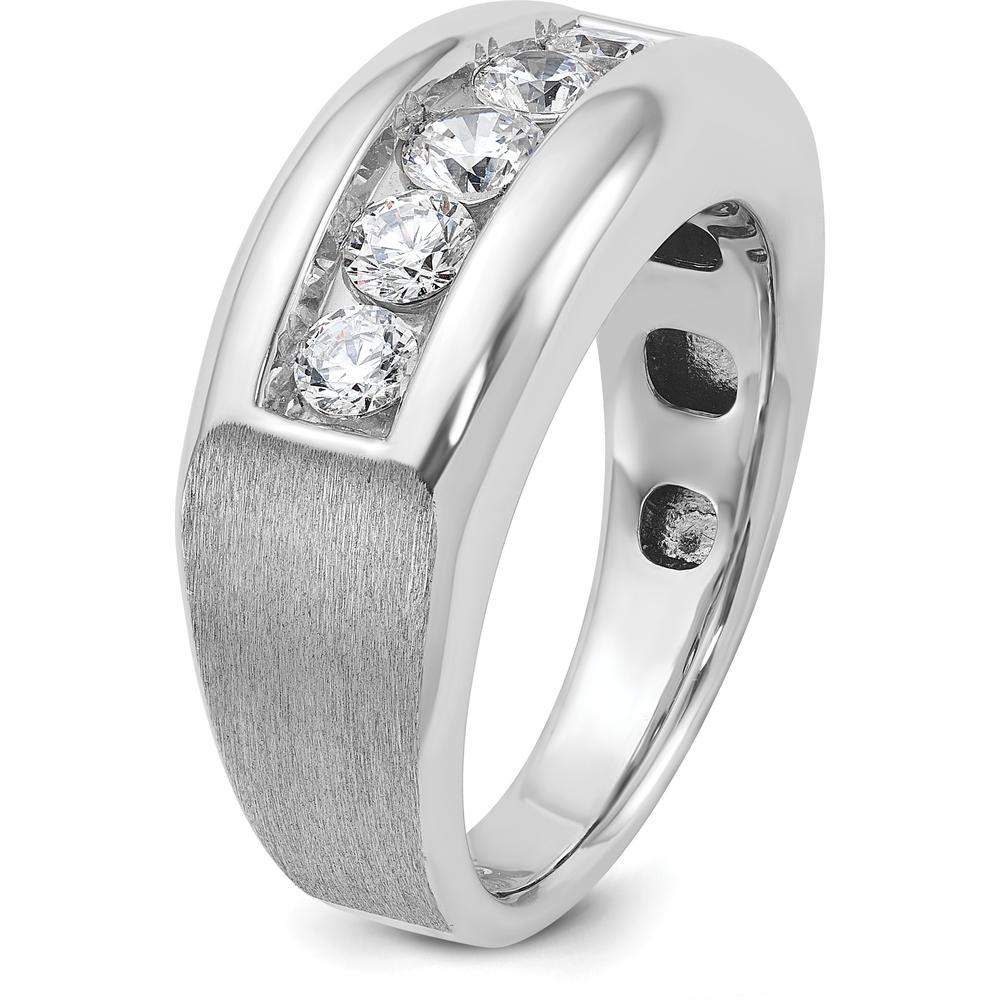 14K White Gold Men's Polished and Satin 5-Stone 1 Carat AA Quality Diamond Ring by IBGoodman