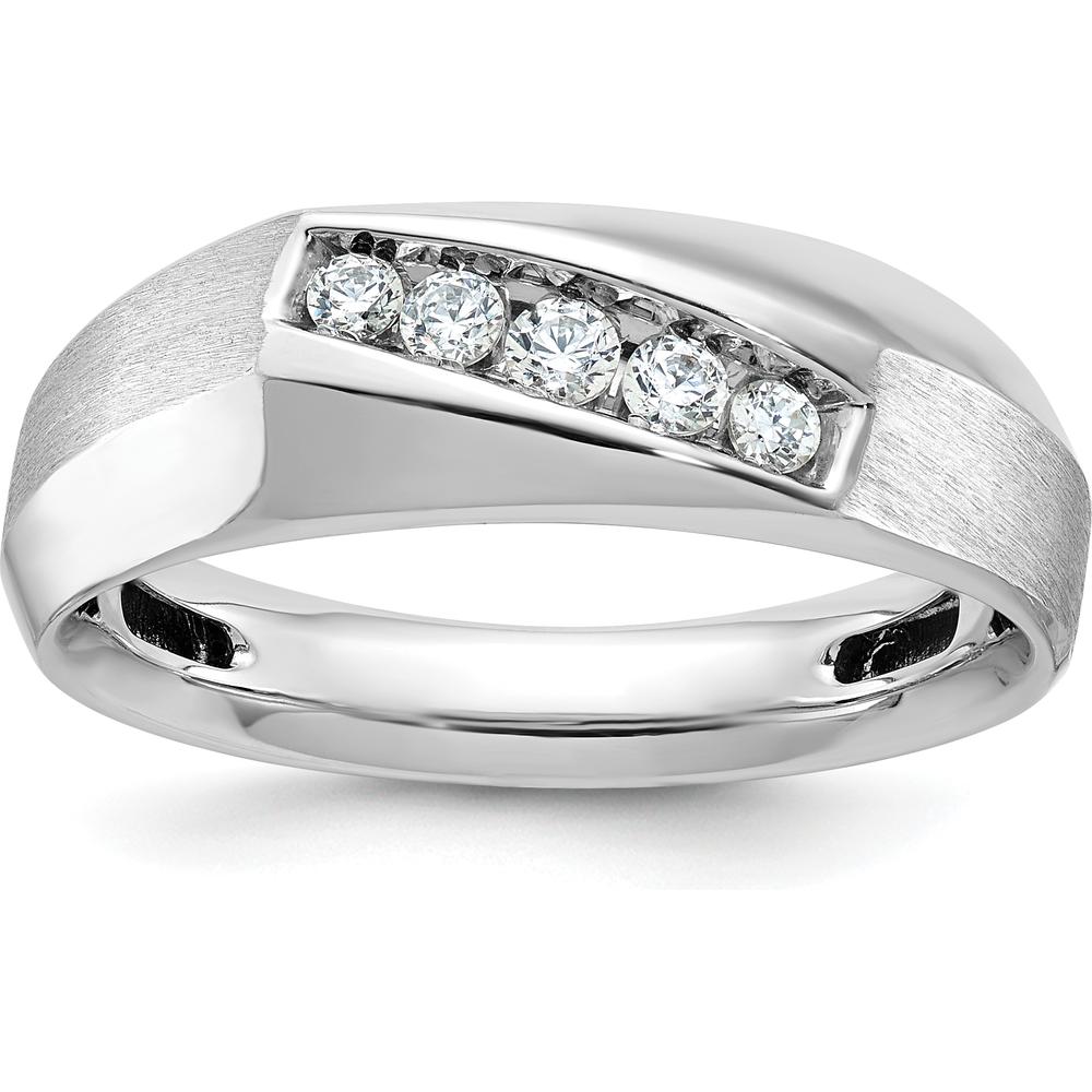14K White Gold Men's Polished & Satin 5-Stone Diamond Ring Mounting by IBGoodman