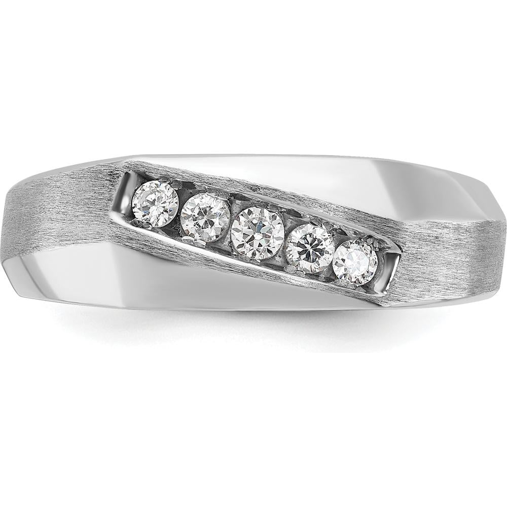 14K White Gold Men's Polished & Satin 5-Stone Diamond Ring Mounting by IBGoodman