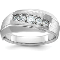 14K White Gold Men's Polished and Satin 5-Stone Diamond Ring with 1/2 Carat Total Diamond Weight by IBGoodman