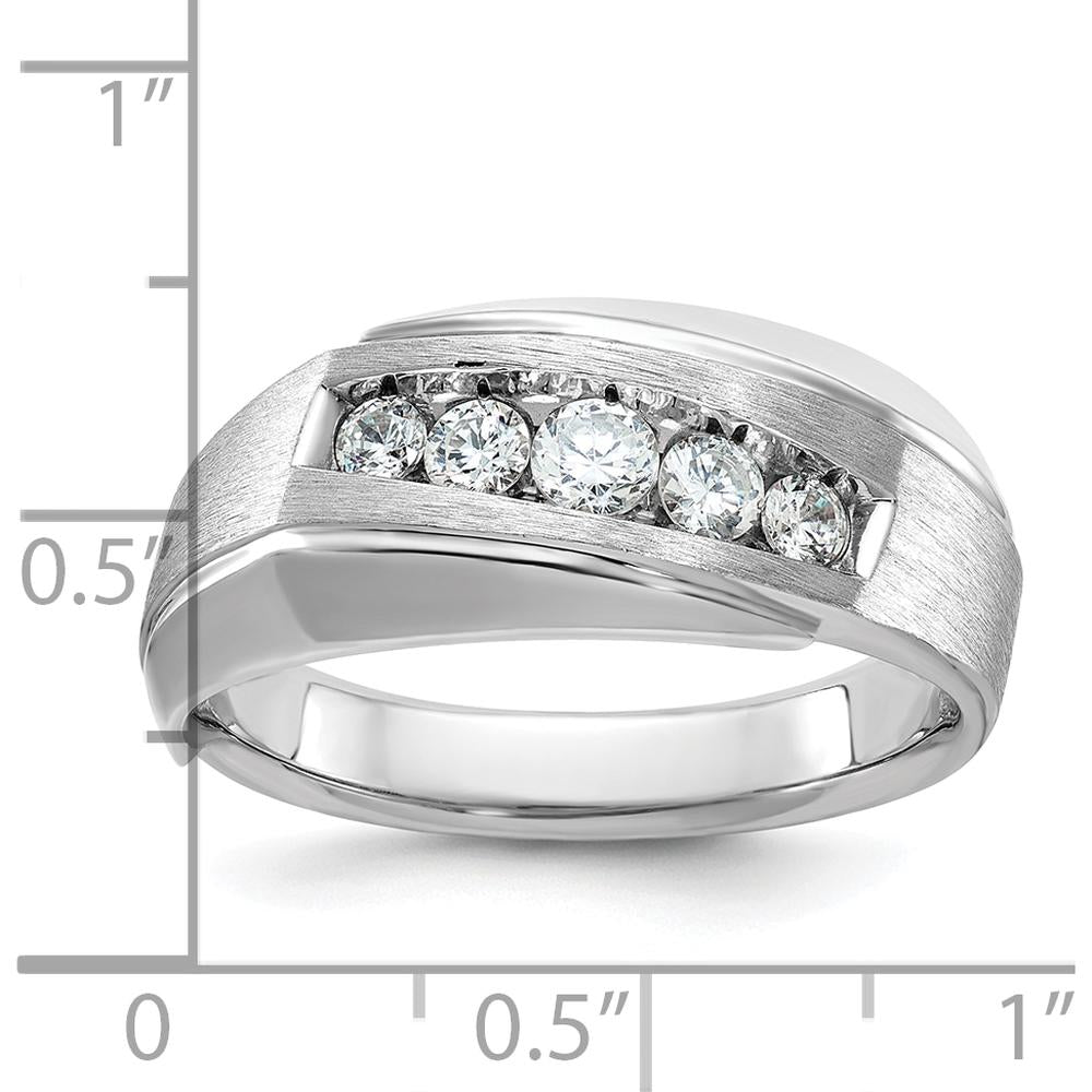14K White Gold Men's Polished and Satin 5-Stone Diamond Ring with 1/2 Carat Total Diamond Weight by IBGoodman