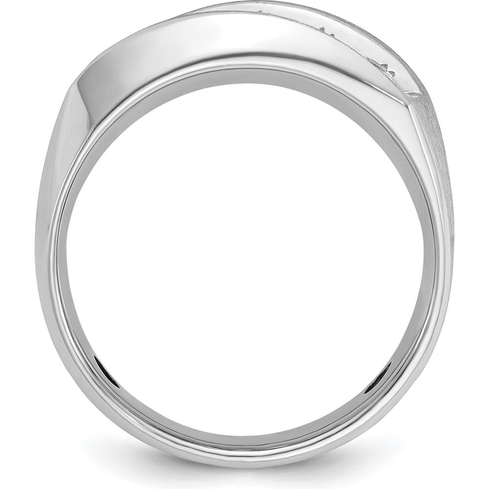 14K White Gold Men's Polished and Satin 5-Stone Diamond Ring with Round-Cut Diamonds - 1.00 Carats Total Diamond Weight by IBGoodman