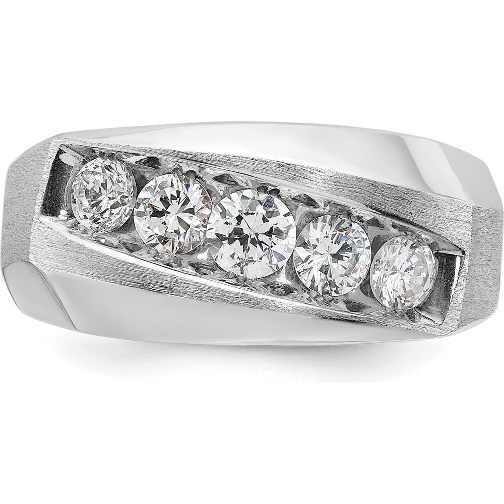 14K White Gold Men's Polished and Satin 5-Stone Diamond Ring with Round-Cut Diamonds - 1.00 Carats Total Diamond Weight by IBGoodman