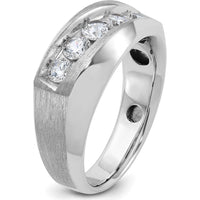14K White Gold Men's Polished and Satin 5-Stone Diamond Ring with Round-Cut Diamonds - 1.00 Carats Total Diamond Weight by IBGoodman