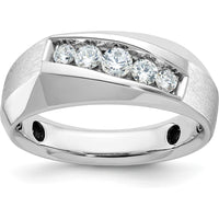 14K White Gold Men's Polished & Satin 5-Stone Diamond Ring with Round Diamonds - 0.75 Carats Total Diamond Weight by IBGoodman
