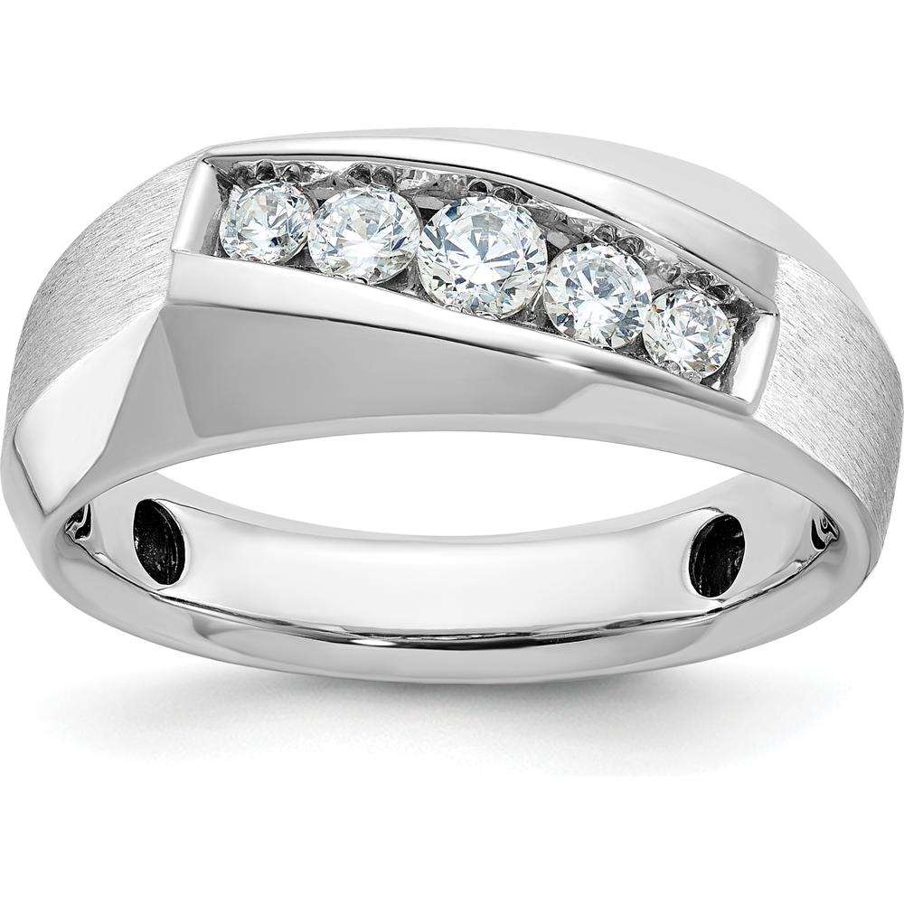 14K White Gold Men's Polished & Satin 5-Stone Diamond Ring with Round Diamonds - 0.75 Carats Total Diamond Weight by IBGoodman