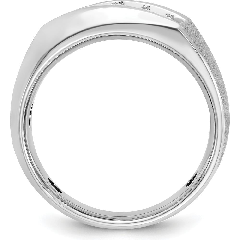 14K White Gold Men's Polished & Satin 5-Stone Diamond Ring with Round Diamonds - 0.75 Carats Total Diamond Weight by IBGoodman