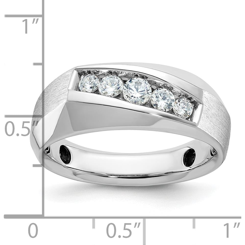 14K White Gold Men's Polished & Satin 5-Stone Diamond Ring with Round Diamonds - 0.75 Carats Total Diamond Weight by IBGoodman