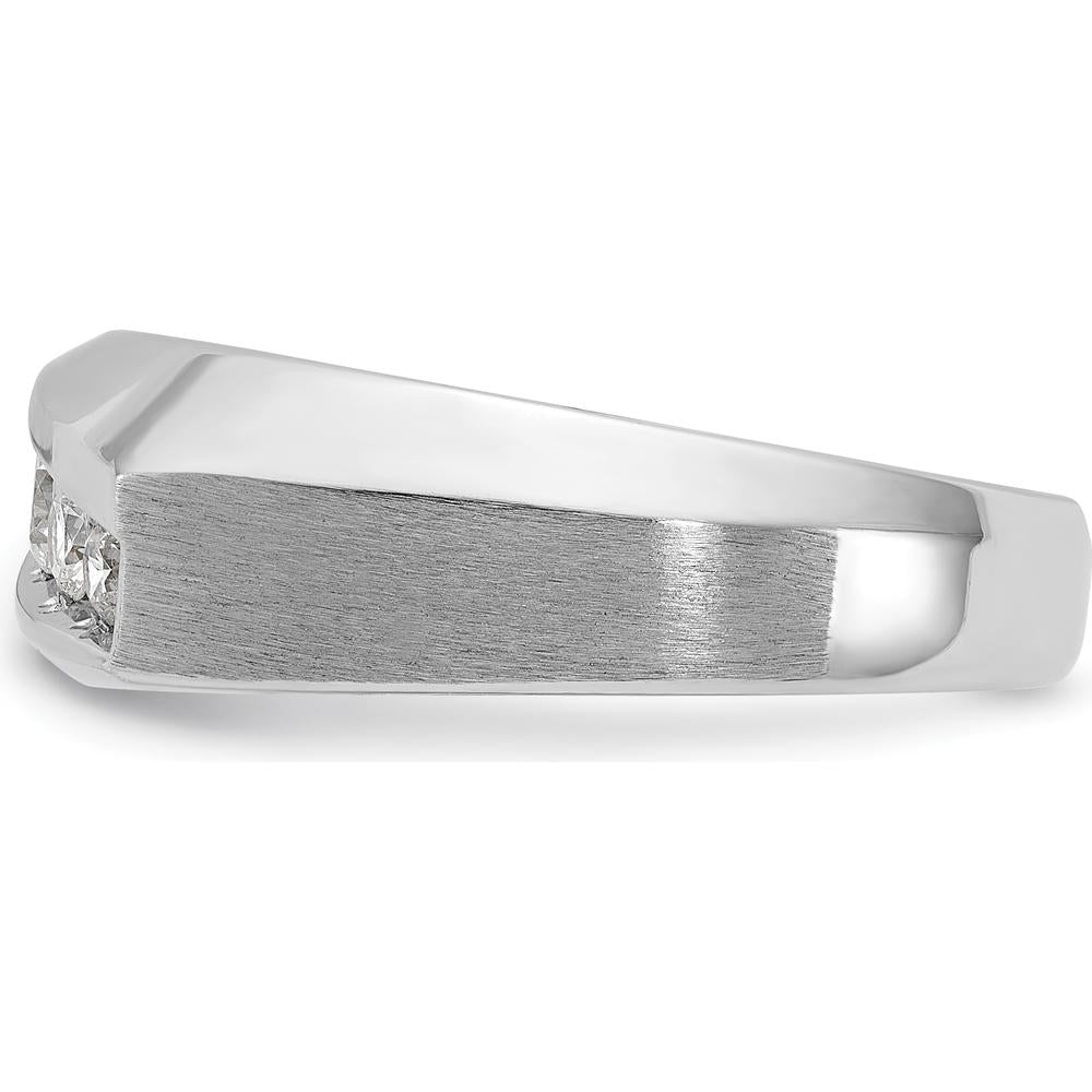 14K White Gold Men's Polished & Satin 5-Stone Diamond Ring with Round Diamonds - 0.75 Carats Total Diamond Weight by IBGoodman