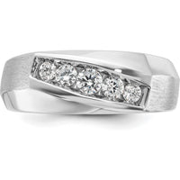 14K White Gold Men's Polished & Satin 5-Stone Diamond Ring with Round Diamonds - 0.75 Carats Total Diamond Weight by IBGoodman