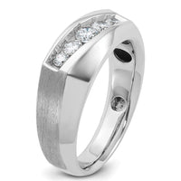 14K White Gold Men's Polished & Satin 5-Stone Diamond Ring with Round Diamonds - 0.75 Carats Total Diamond Weight by IBGoodman