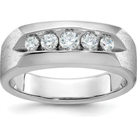 14K White Gold Men's Polished and Satin 5-Stone Diamond Ring with Round Diamonds - 1/2 Carat Total Diamond Weight by IBGoodman