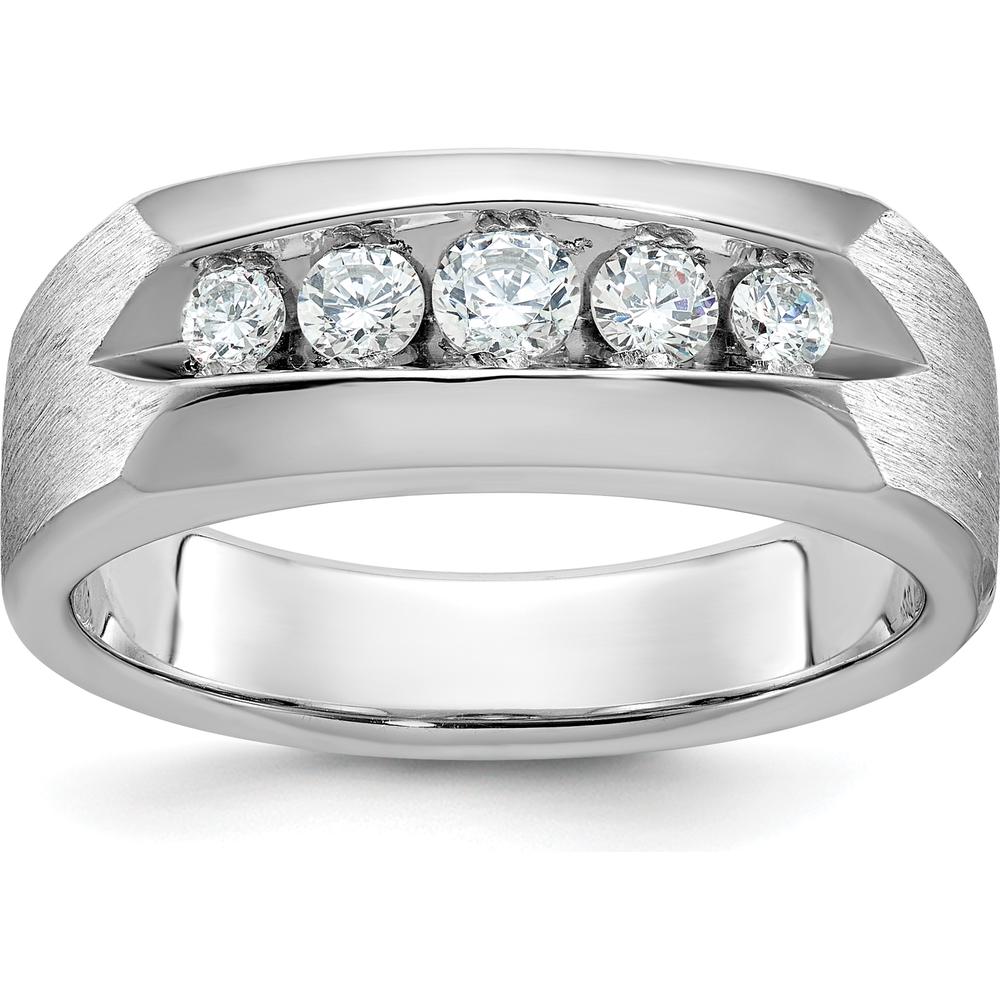 14K White Gold Men's Polished and Satin 5-Stone Diamond Ring with Round Diamonds - 1/2 Carat Total Diamond Weight by IBGoodman
