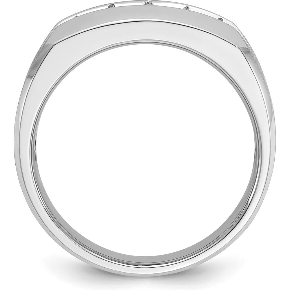 14K White Gold Men's Polished and Satin 5-Stone Diamond Ring with Round Diamonds - 1/2 Carat Total Diamond Weight by IBGoodman