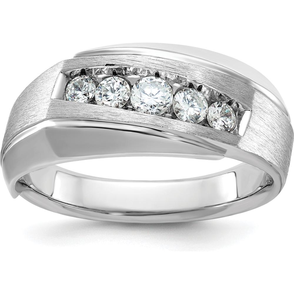 14K White Gold Men's Polished & Satin 5-Stone Ring Mounting - Ideal for Custom Diamond Settings by IBGoodman