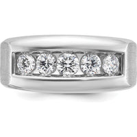 14K White Gold Men's Polished and Satin 5-Stone Ring with Channel Set Diamonds by IBGoodman