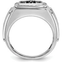 14K White Gold Men's Polished and Satin Band Ring with Rhodium Plating by IBGoodman